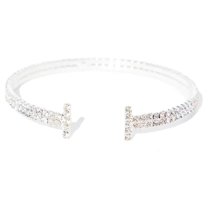 Silver Alloy Bangle For Women With Rhinestones Inlay, Stylish Streetwear Accessory