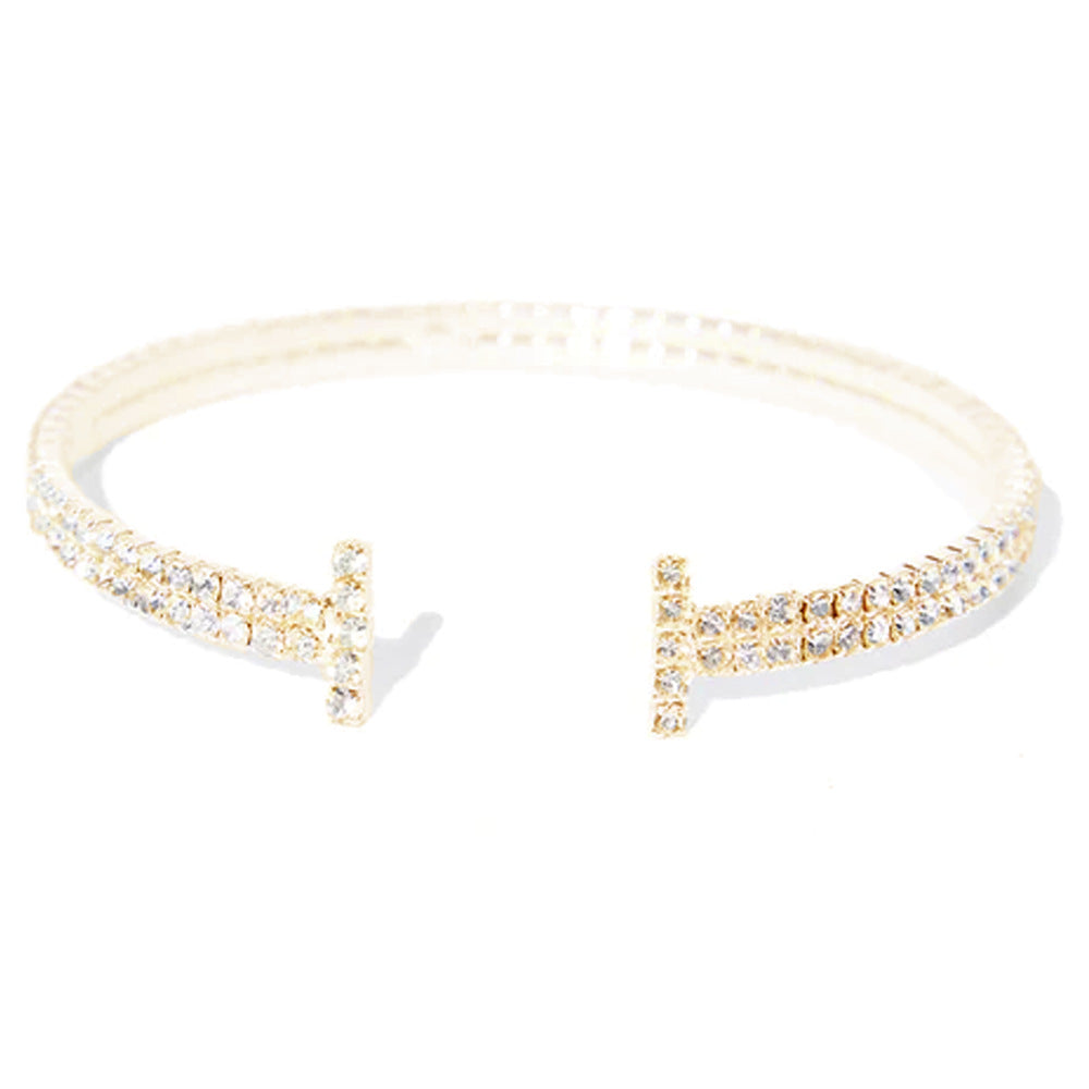 Silver Alloy Bangle For Women With Rhinestones Inlay, Stylish Streetwear Accessory