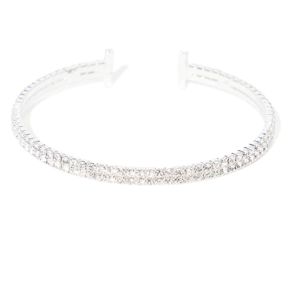 Silver Alloy Bangle For Women With Rhinestones Inlay, Stylish Streetwear Accessory