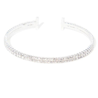 Silver Alloy Bangle For Women With Rhinestones Inlay, Stylish Streetwear Accessory