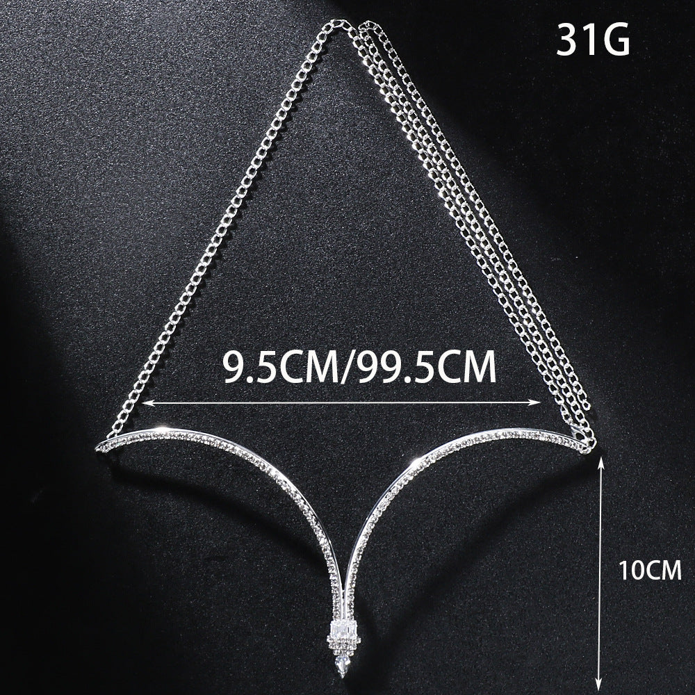Gold Alloy Body Chain For Women Featuring Crystal Pattern With Electroplated Finish, Rhinestone Inlay Chest Jewelry