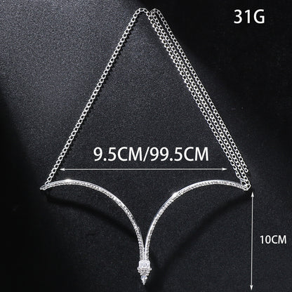Gold Alloy Body Chain For Women Featuring Crystal Pattern With Electroplated Finish, Rhinestone Inlay Chest Jewelry