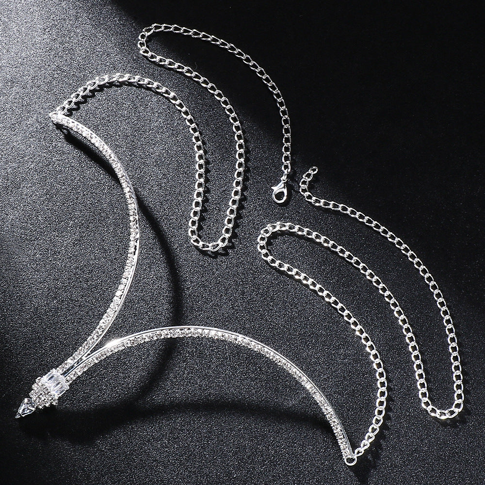 Gold Alloy Body Chain For Women Featuring Crystal Pattern With Electroplated Finish, Rhinestone Inlay Chest Jewelry