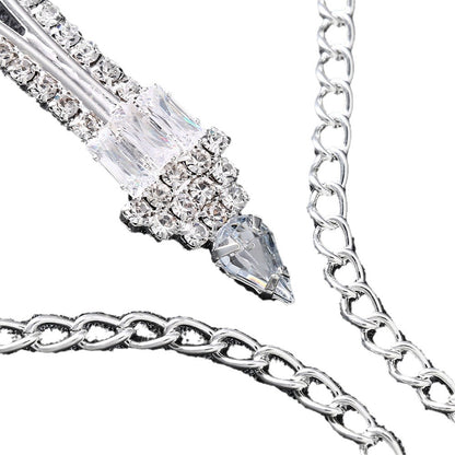 Gold Alloy Body Chain For Women Featuring Crystal Pattern With Electroplated Finish, Rhinestone Inlay Chest Jewelry