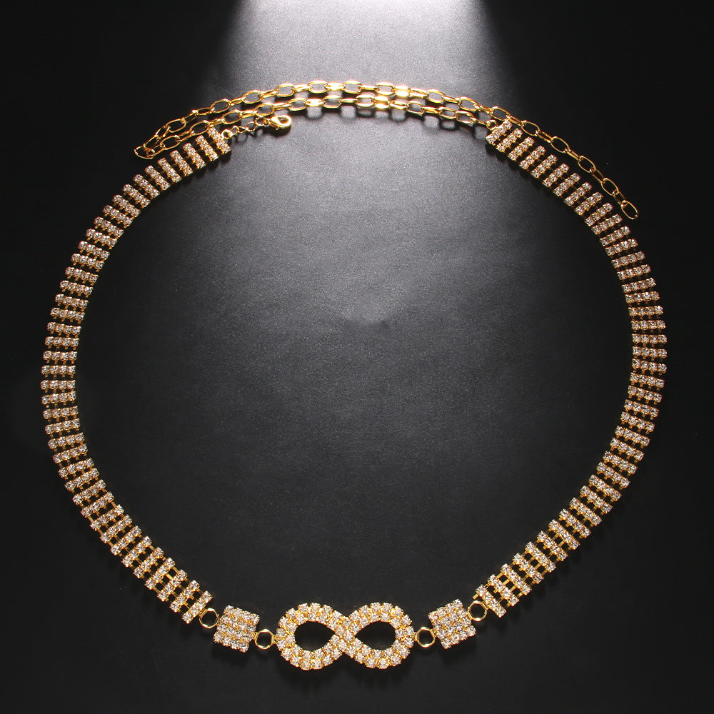 Geometric Alloy Body Chain For Women With Electroplated Finish And Rhinestone Inlay, Simple Style Jewelry Accessory