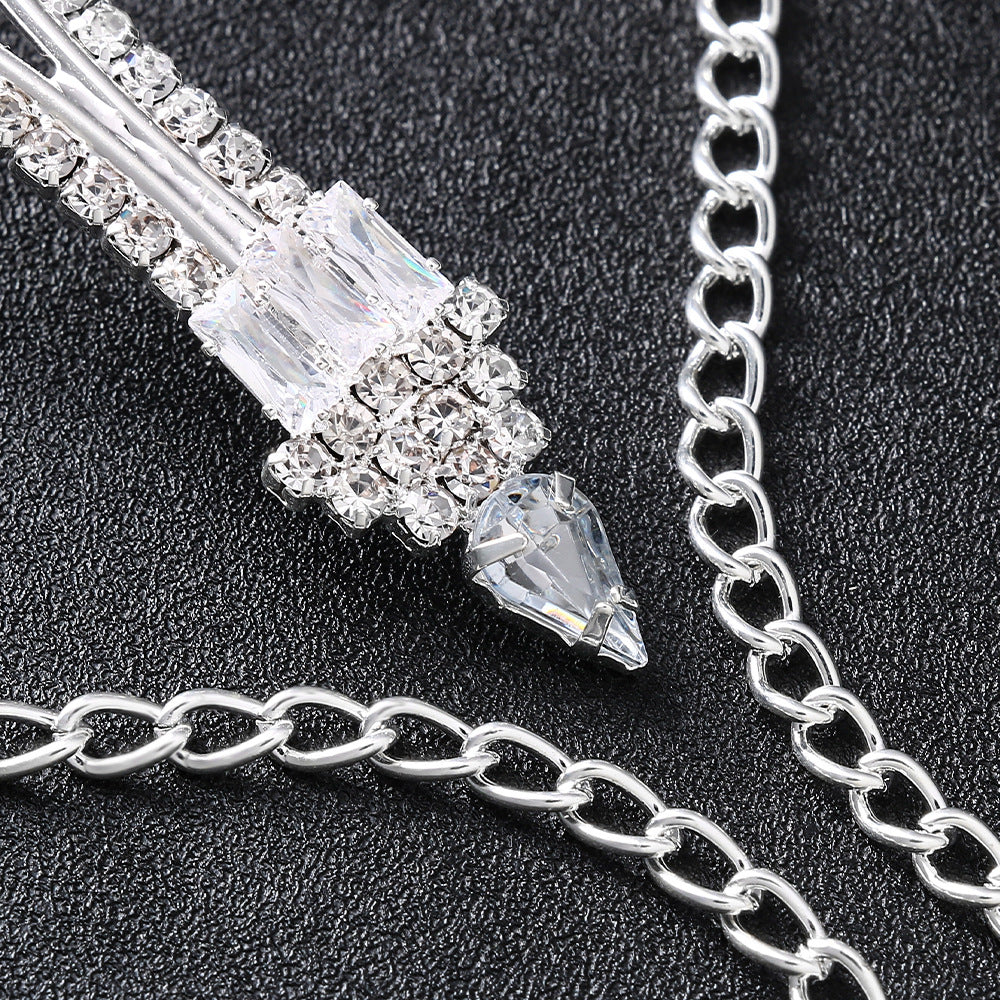 Gold Alloy Body Chain For Women Featuring Crystal Pattern With Electroplated Finish, Rhinestone Inlay Chest Jewelry