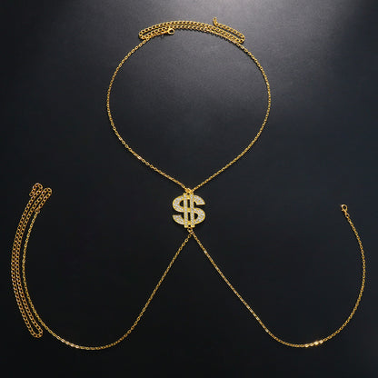 Women's Gold Alloy Body Chain Featuring Dollar Pattern With Artificial Gemstones