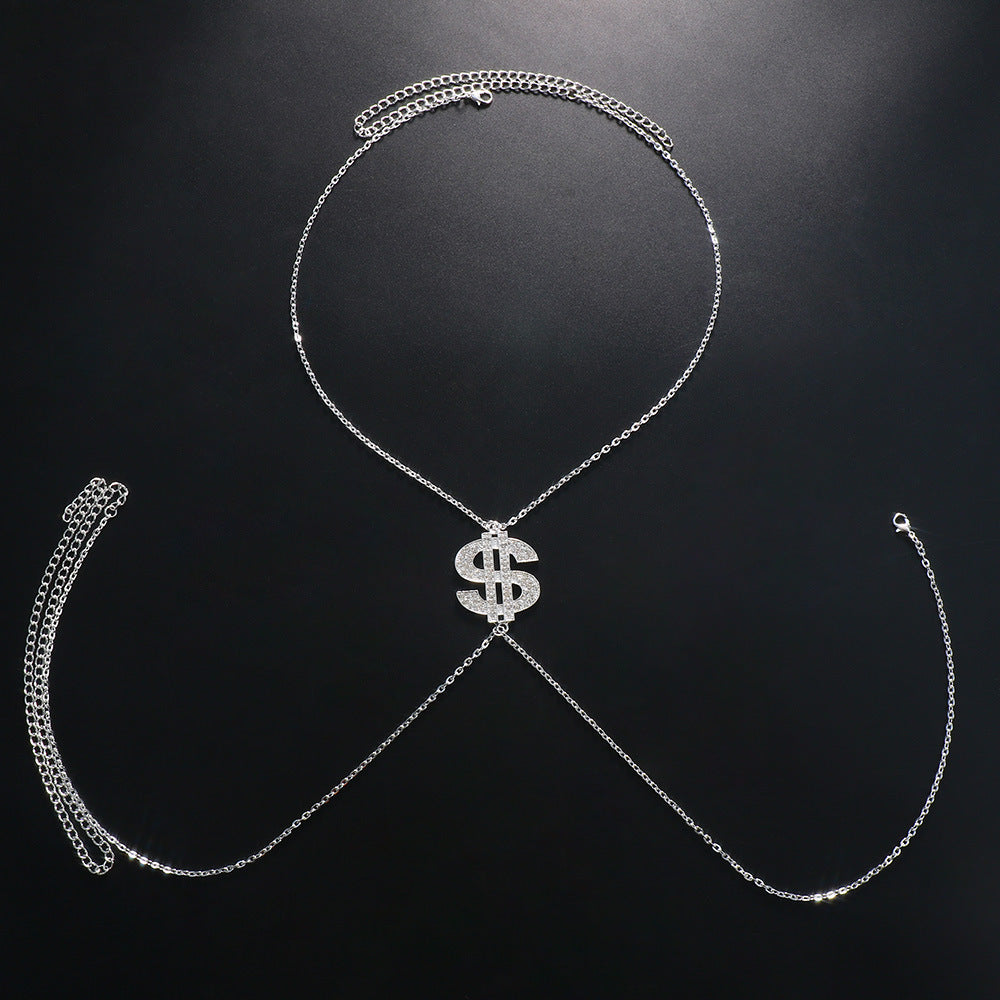 Women's Gold Alloy Body Chain Featuring Dollar Pattern With Artificial Gemstones