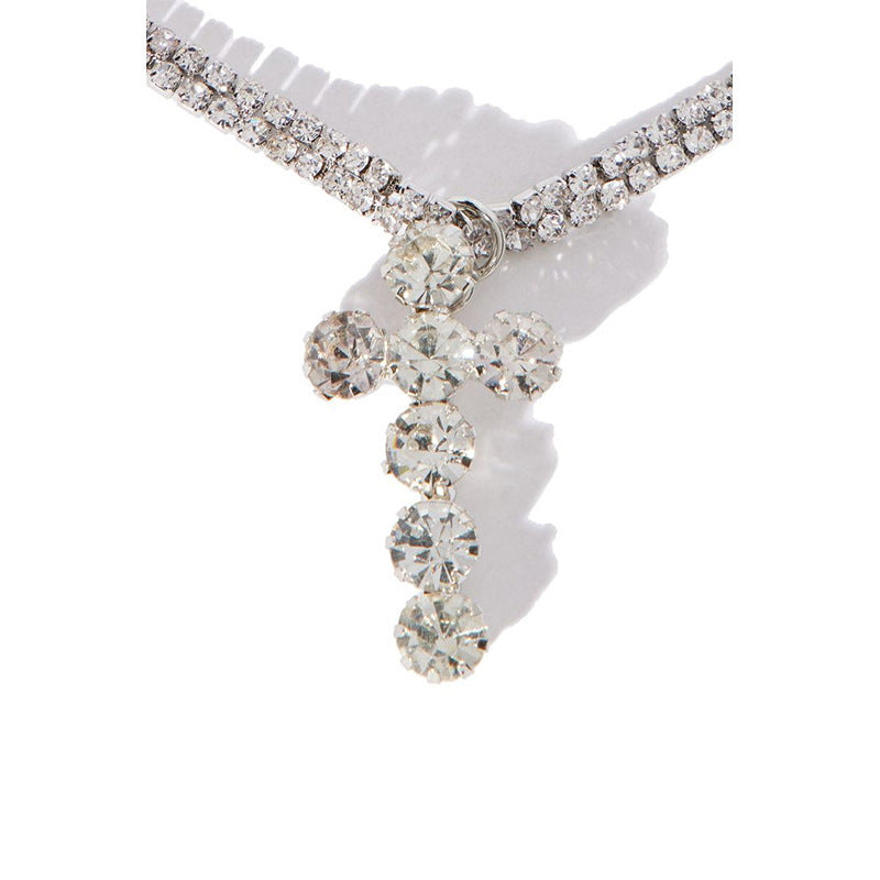 Silver Cross Necklace For Women Featuring Alloy Pendant With Rhinestone Inlay