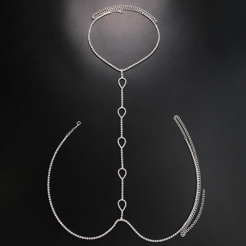 Simple Style Silver Alloy Body Chain For Women With Circle Pattern And Electroplated Finish, Featuring Artificial Gemstones