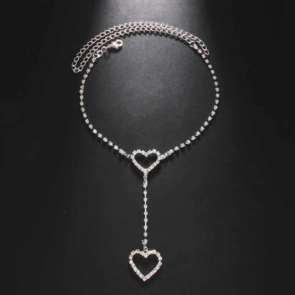 Heart Shape Silver Alloy Necklace With Electroplated Finish And Rhinestones Pendant For Women