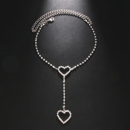 Heart Shape Silver Alloy Necklace With Electroplated Finish And Rhinestones Pendant For Women