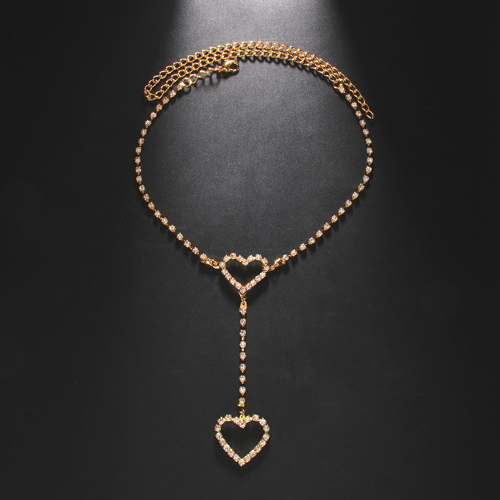 Heart Shape Silver Alloy Necklace With Electroplated Finish And Rhinestones Pendant For Women