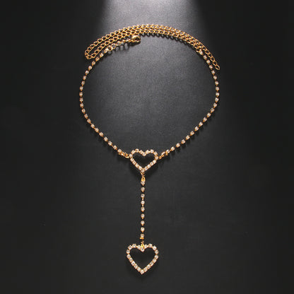 Heart Shape Silver Alloy Necklace With Electroplated Finish And Rhinestones Pendant For Women