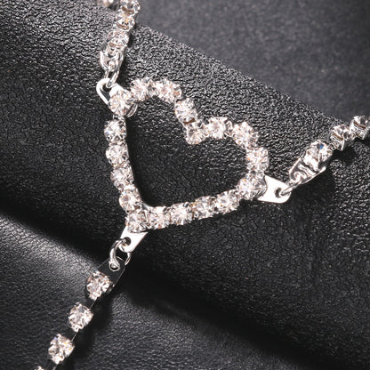 Heart Shape Silver Alloy Necklace With Electroplated Finish And Rhinestones Pendant For Women