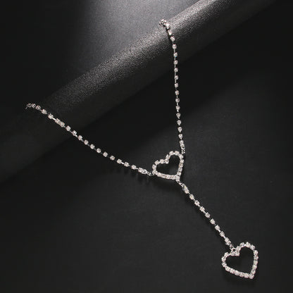 Heart Shape Silver Alloy Necklace With Electroplated Finish And Rhinestones Pendant For Women
