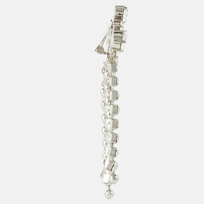 Silver Tassel Clip Earrings For Women In Alloy With Rhinestone Inlay