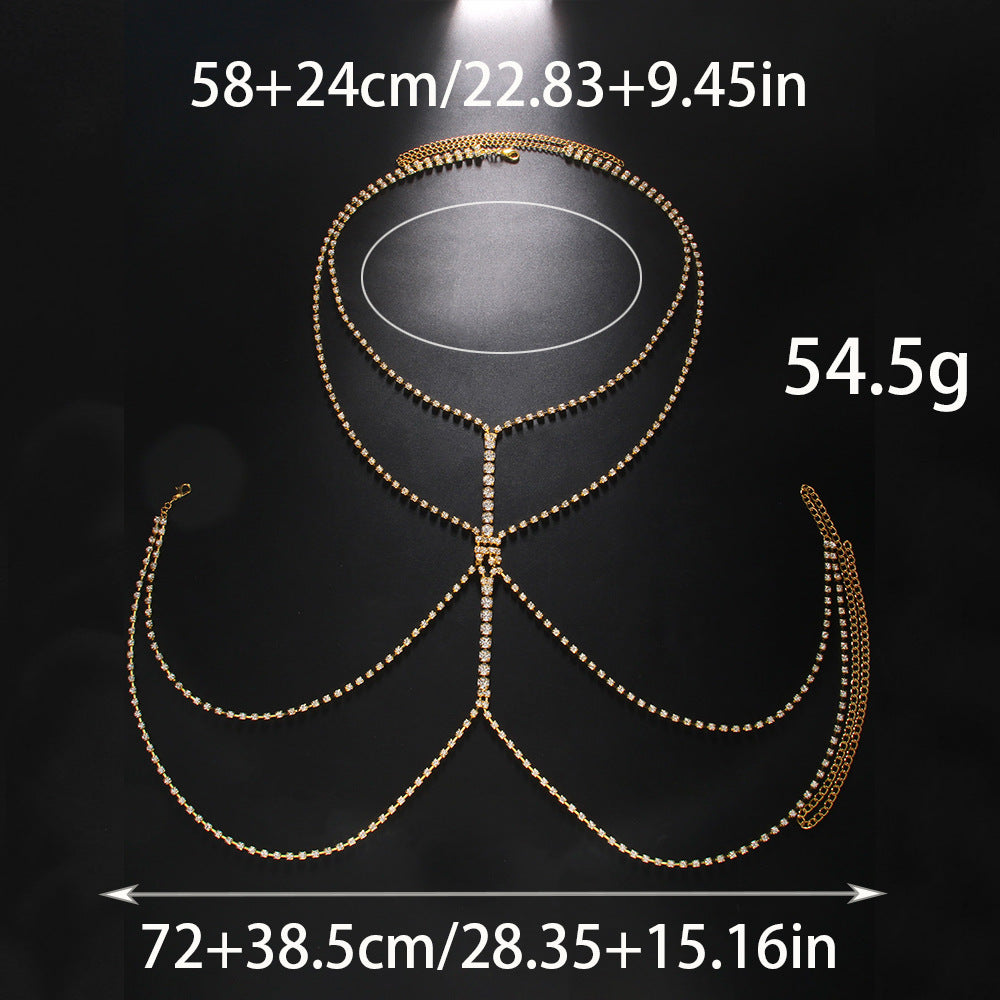 Simple Style Silver Alloy Body Chain For Women With Geometric Pattern And Electroplated Finish, Featuring Rhinestones