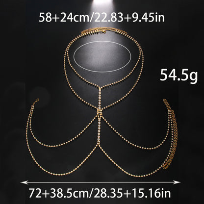 Simple Style Silver Alloy Body Chain For Women With Geometric Pattern And Electroplated Finish, Featuring Rhinestones