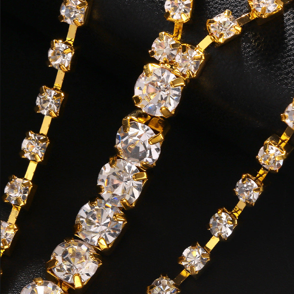 Simple Style Silver Alloy Body Chain For Women With Geometric Pattern And Electroplated Finish, Featuring Rhinestones