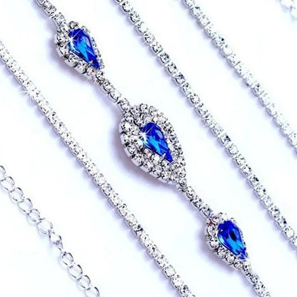 Silver Alloy Body Chain For Women With Water Droplets Pattern And Electroplated Finish Featuring Rhinestones