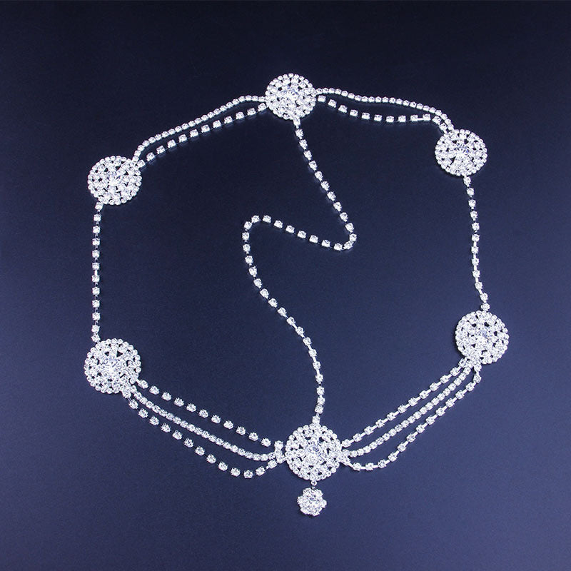 Ethnic Style Flowers Hair Chain In Alloy With Rhinestones, Silver Hair Accessory For Wedding Season