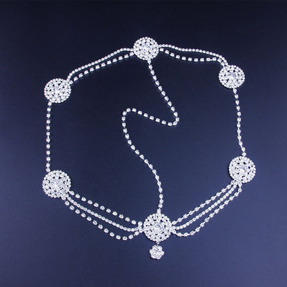 Ethnic Style Flowers Hair Chain In Alloy With Rhinestones, Silver Hair Accessory For Wedding Season