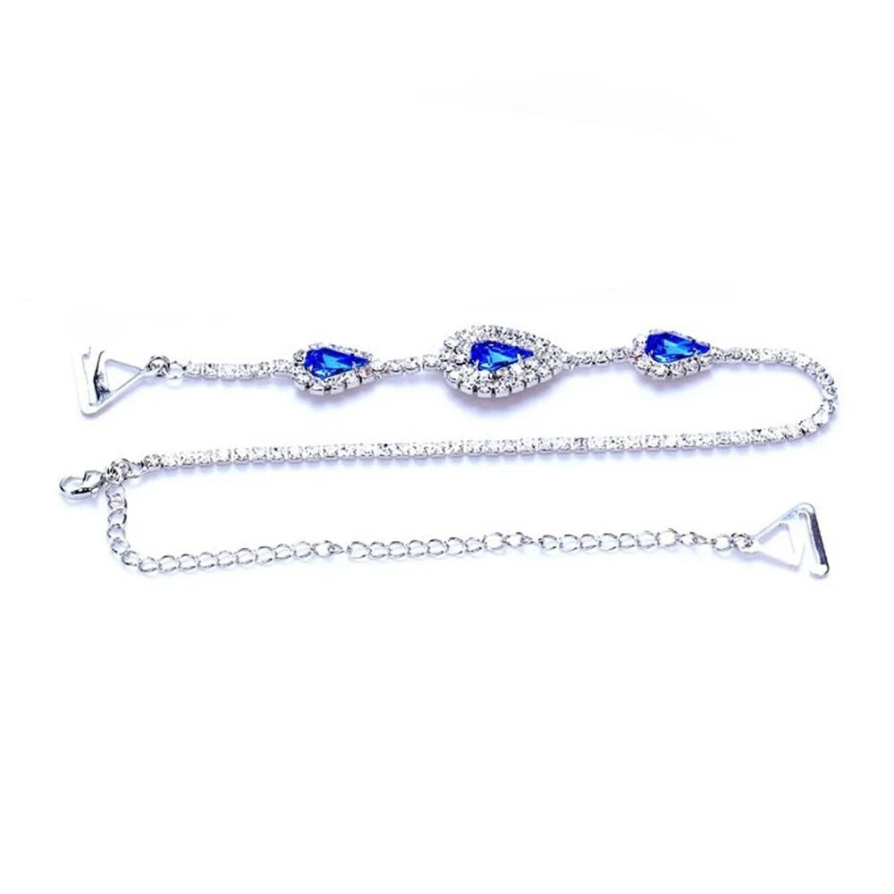 Silver Alloy Body Chain For Women With Water Droplets Pattern And Electroplated Finish Featuring Rhinestones