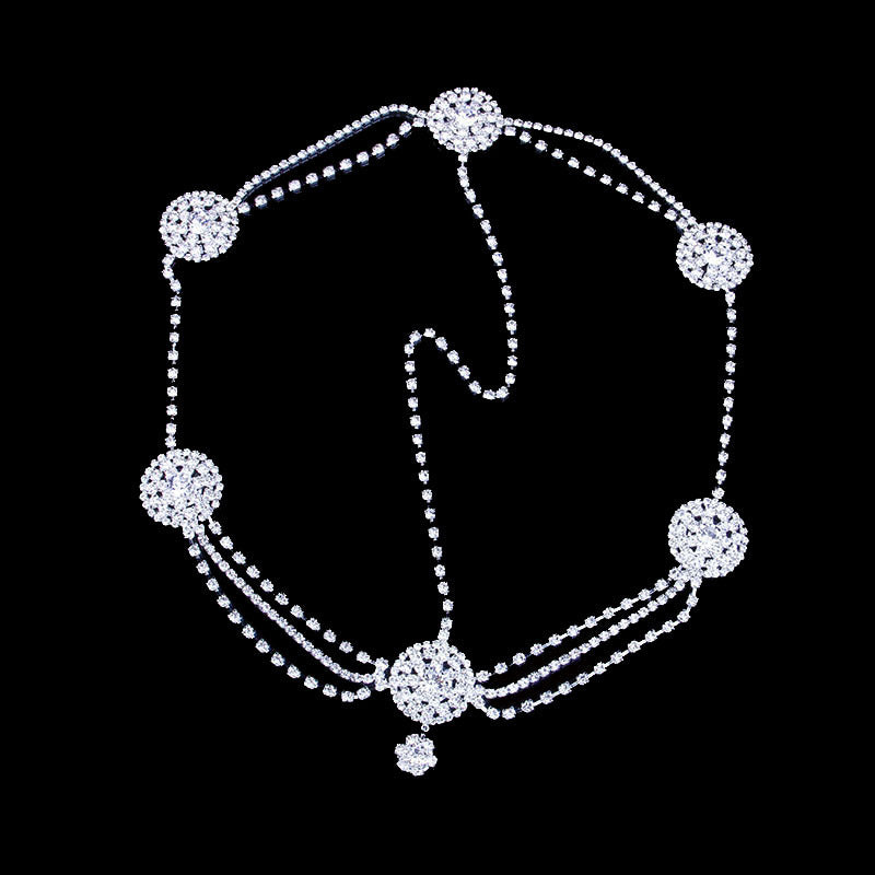 Ethnic Style Flowers Hair Chain In Alloy With Rhinestones, Silver Hair Accessory For Wedding Season