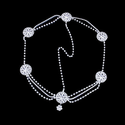 Ethnic Style Flowers Hair Chain In Alloy With Rhinestones, Silver Hair Accessory For Wedding Season