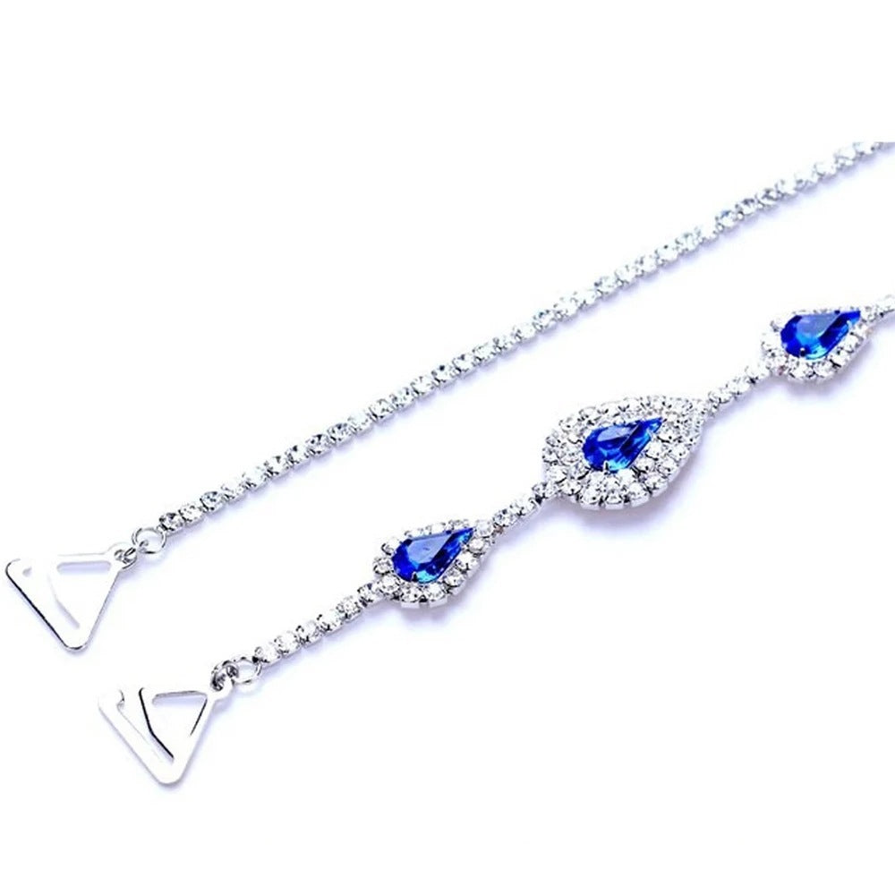 Silver Alloy Body Chain For Women With Water Droplets Pattern And Electroplated Finish Featuring Rhinestones