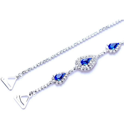 Silver Alloy Body Chain For Women With Water Droplets Pattern And Electroplated Finish Featuring Rhinestones