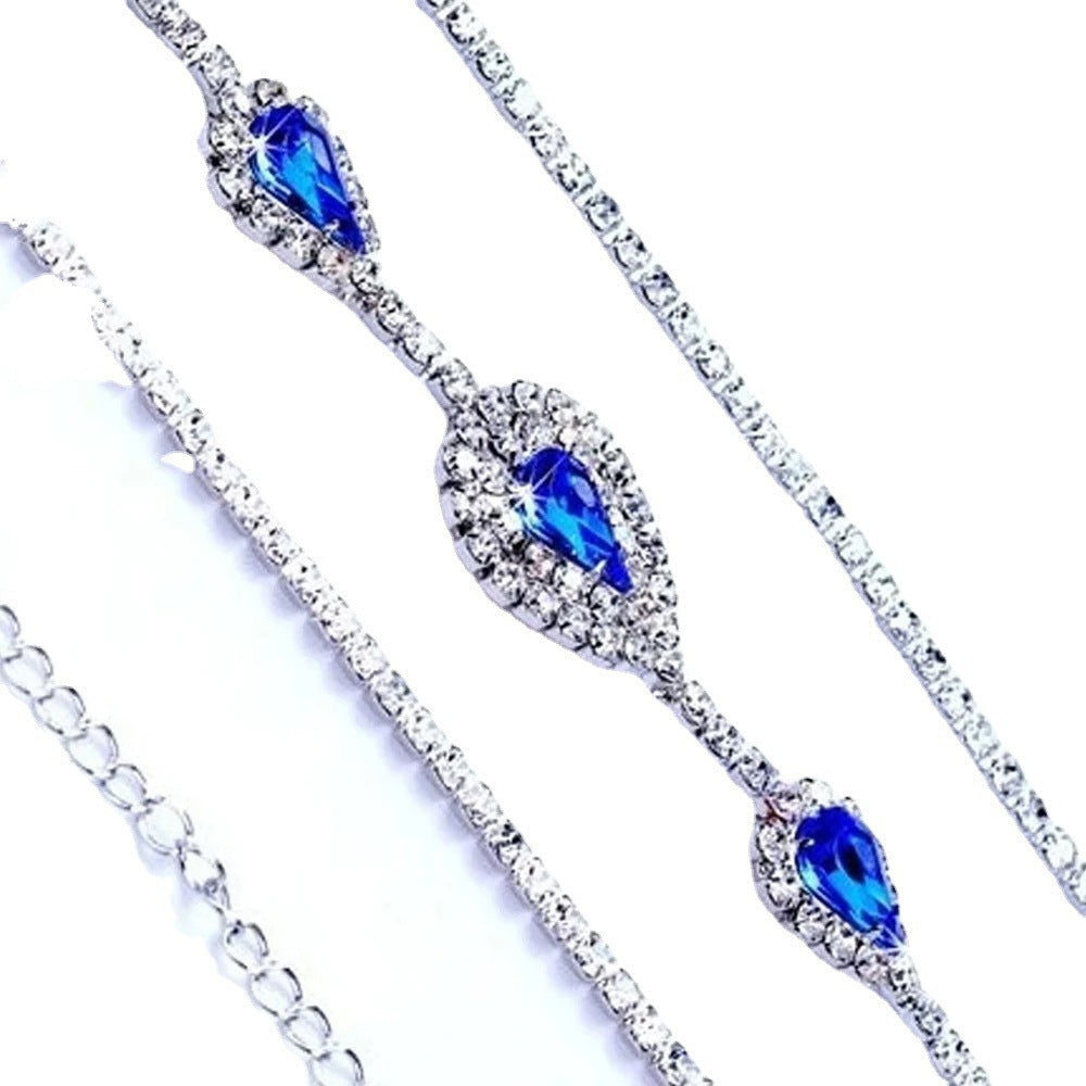 Silver Alloy Body Chain For Women With Water Droplets Pattern And Electroplated Finish Featuring Rhinestones