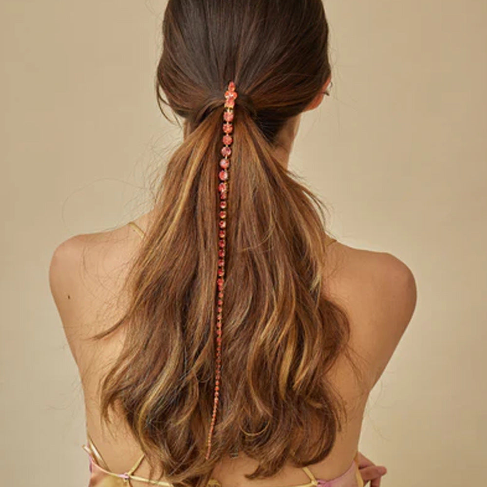 Ethnic Style Snake Hair Chain Insert Comb For Women With Rhinestones In Silver