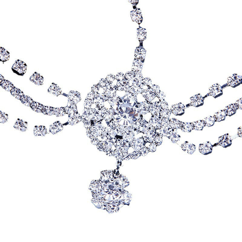 Ethnic Style Flowers Hair Chain In Alloy With Rhinestones, Silver Hair Accessory For Wedding Season