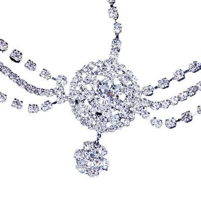 Ethnic Style Flowers Hair Chain In Alloy With Rhinestones, Silver Hair Accessory For Wedding Season