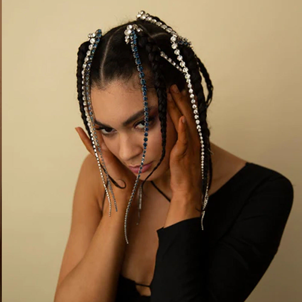 Ethnic Style Snake Hair Chain Insert Comb For Women With Rhinestones In Silver