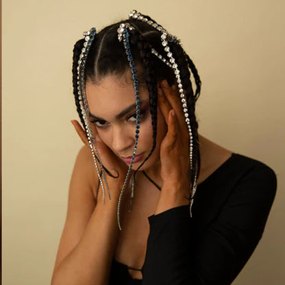 Ethnic Style Snake Hair Chain Insert Comb For Women With Rhinestones In Silver