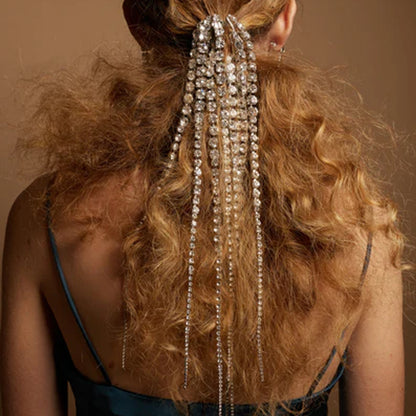 Ethnic Style Snake Hair Chain Insert Comb For Women With Rhinestones In Silver