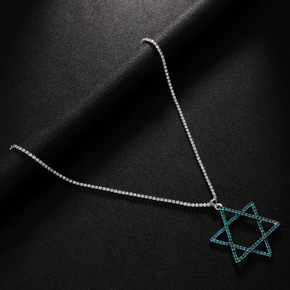 Geometric Alloy Pendant With Electroplated Gold Plating And Rhinestone Inlay In Silver