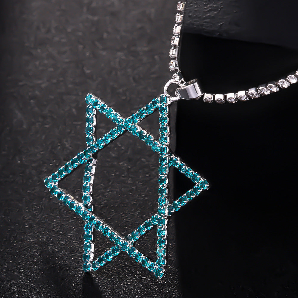 Geometric Alloy Pendant With Electroplated Gold Plating And Rhinestone Inlay In Silver