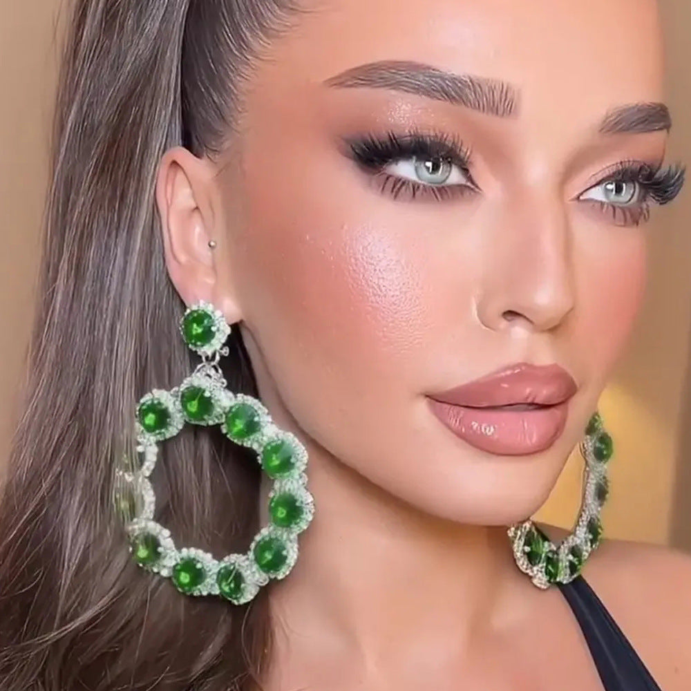 Luxurious Round Silver Alloy Earrings For Women Featuring May Birthstone Emerald Inlay