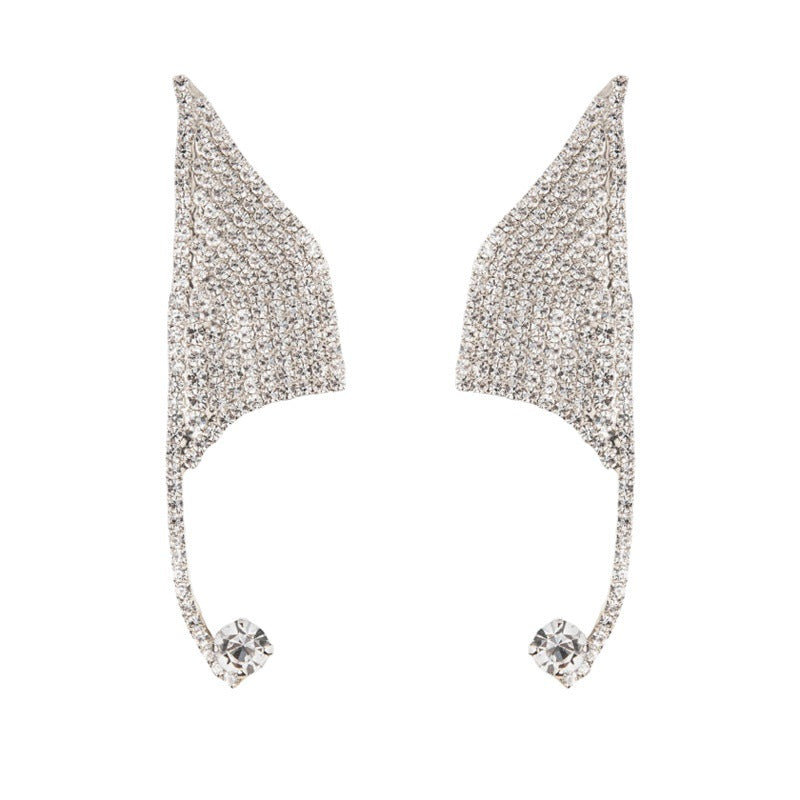 Geometric Silver Alloy Earrings With Rhinestones Featuring Electroplated Finish
