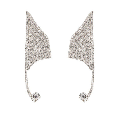 Geometric Silver Alloy Earrings With Rhinestones Featuring Electroplated Finish