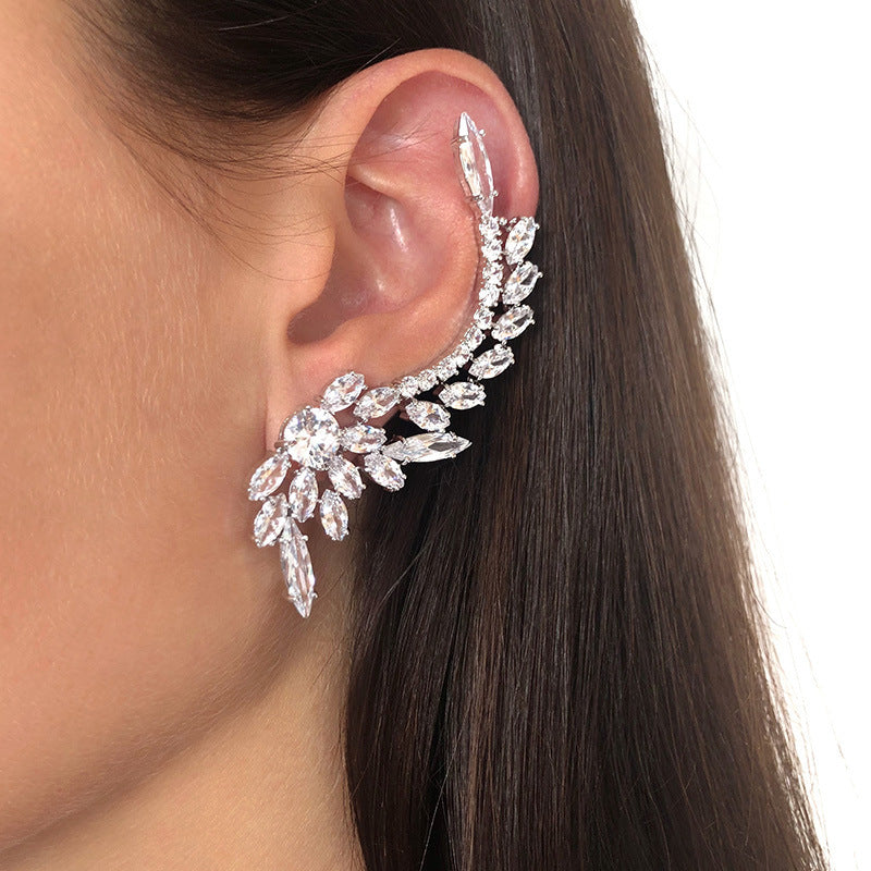 Women’s Silver Flower Clip Earrings In Copper With Rhinestone Inlay