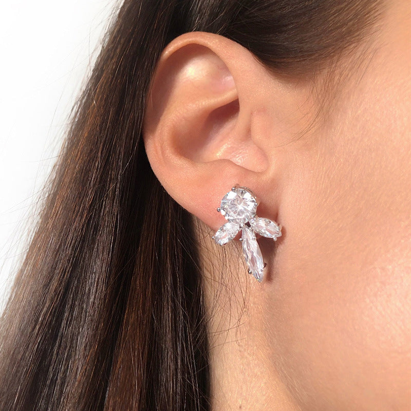 Women’s Silver Flower Clip Earrings In Copper With Rhinestone Inlay