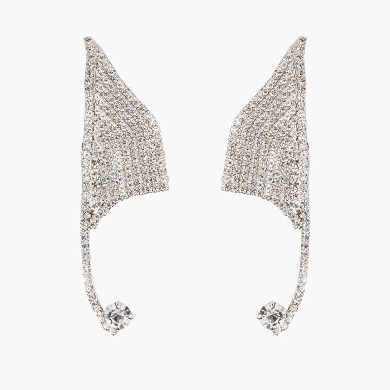 Geometric Silver Alloy Earrings With Rhinestones Featuring Electroplated Finish
