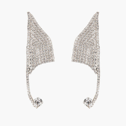 Geometric Silver Alloy Earrings With Rhinestones Featuring Electroplated Finish