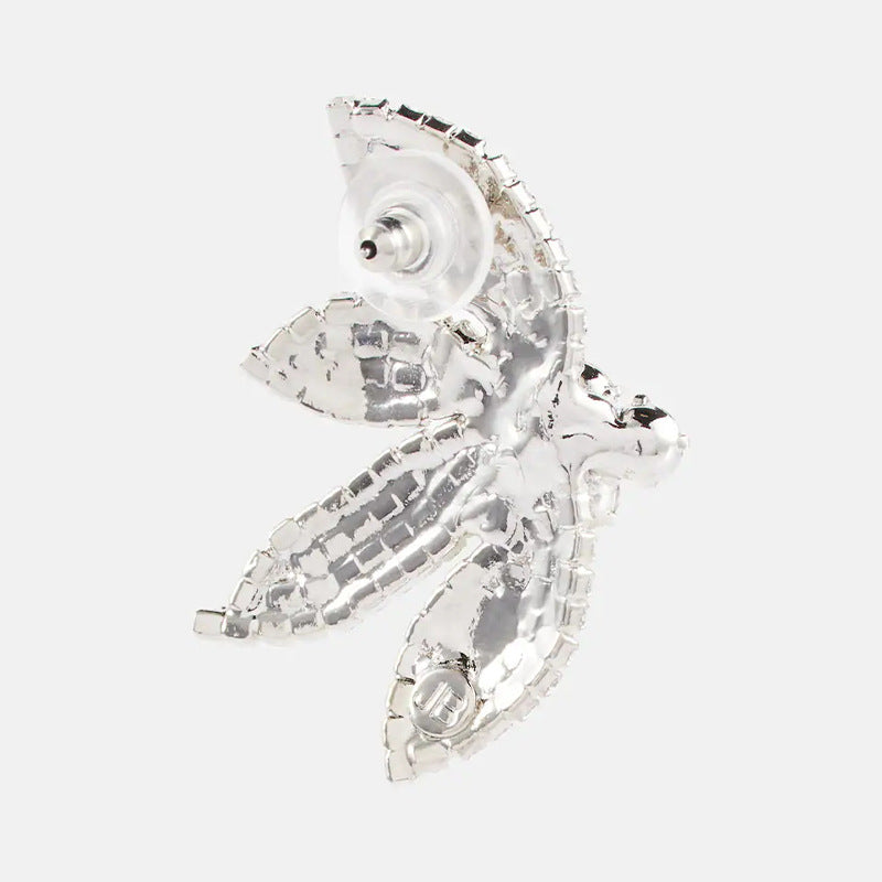 Petal Silver Alloy Earrings For Women In Simple Style With Electroplated Finish And Rhinestone Inlay