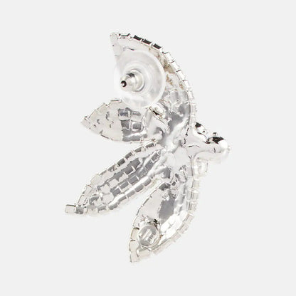 Petal Silver Alloy Earrings For Women In Simple Style With Electroplated Finish And Rhinestone Inlay